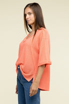 Zenana Brushed Waffle Exposed-Seam 3/4 Sleeve Top ZENANA