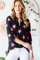 Heimish Bulgari Knit Black with Hot Pink Stars Top Final Sale Ruby Idol Apparel