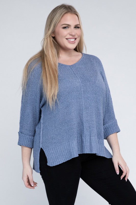 eesome Plus Size Crew Neck Knit Sweater eesome