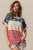 BiBi American Flag Theme Short Sleeve T-Shirt Trendsi