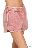 Zenana Winter Rose Acid Washed Elastic Waistband Dolphin Shorts
