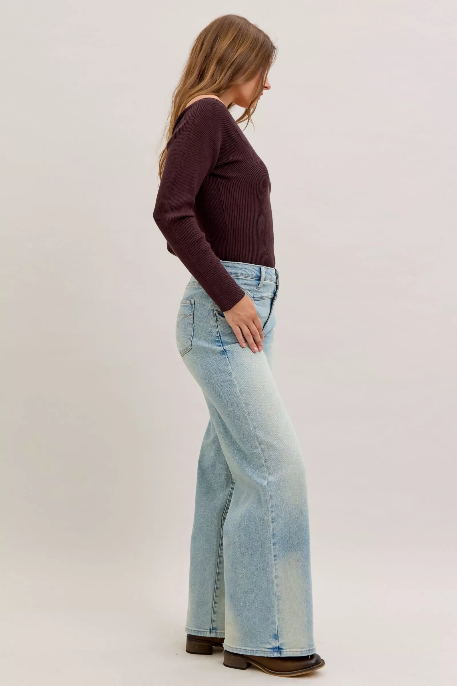Judy Medium Washed Blue High Waist Column Straight Jeans
