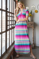 Heimish Pink Multi Color Striped Short Sleeve Maxi Dress