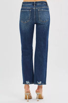 RISEN High Rise Crop Slim Straight Jenas with Hidden Knee Patch