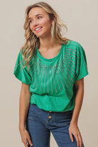 BiBi Jade Rhinestone Beaded Short Sleeve Top