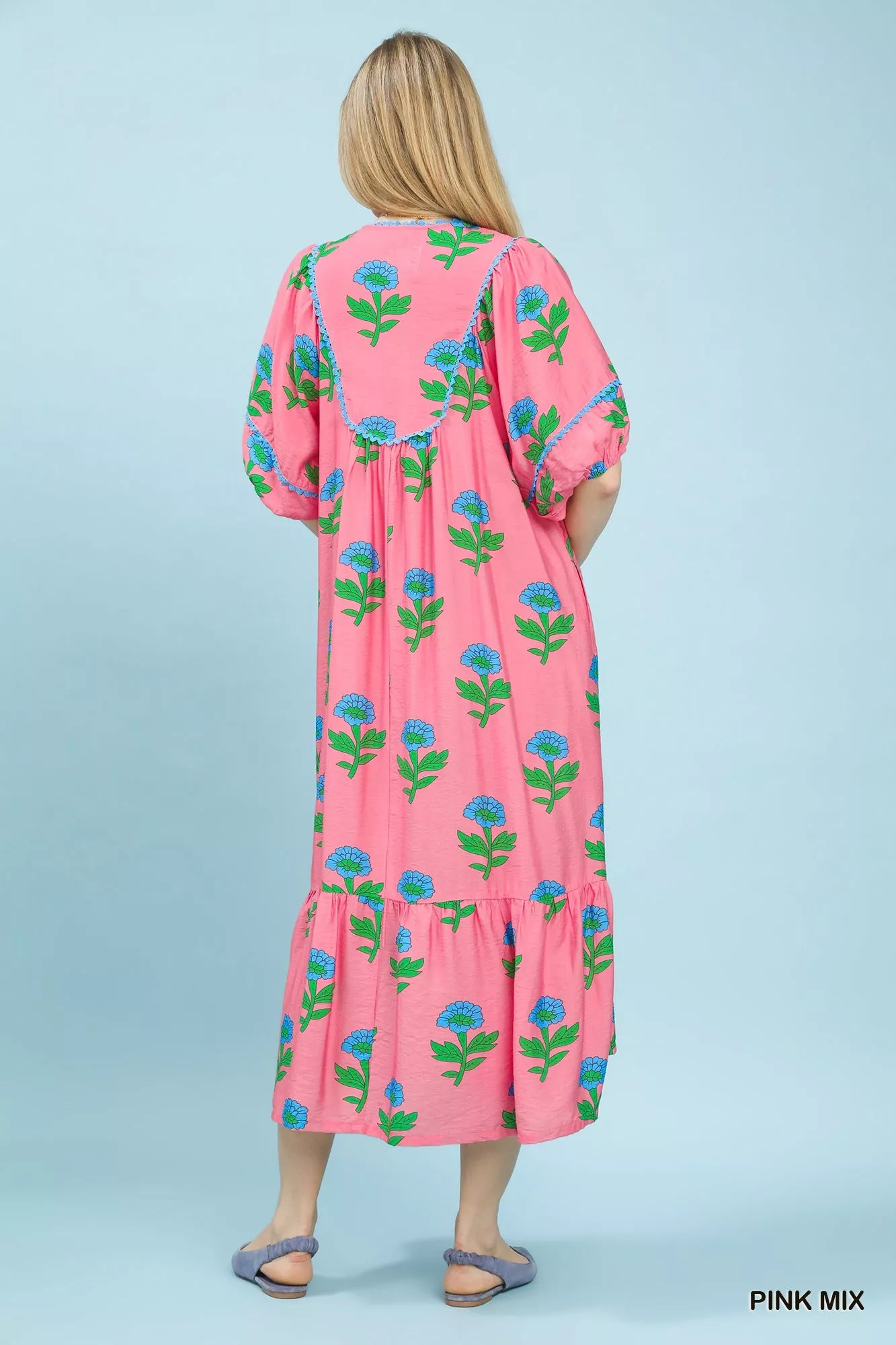 Umgee Pink Mix Floral Print Midi Dress