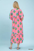 Umgee Pink Mix Floral Print Midi Dress