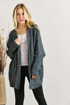 ADORA Dark Olive Popcorn Knit Open Front Long Sleeve Cardigan