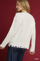 Umgee Cream Distressed American Flag Sweater