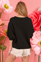 BiBi It’s My Birthday Metallic Letter Puff Sleeve Sweater in Black Trendsi