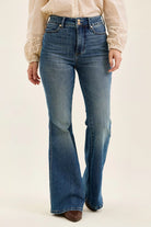 Judy Blue Dark Washed High Waist Double Button Tummy Control Flare Jeans DK