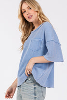 SAGE + FIG Periwinkle Exposed Seam Round Neck Half Sleeve T-Shirt