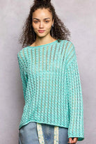 POL Aqua Mint Openwork Round Neck Knit Top with Shiny Detail AQUA MINT