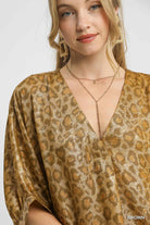 Umgee Brown Metallic Leopard Print V-Neck Kimono Dress