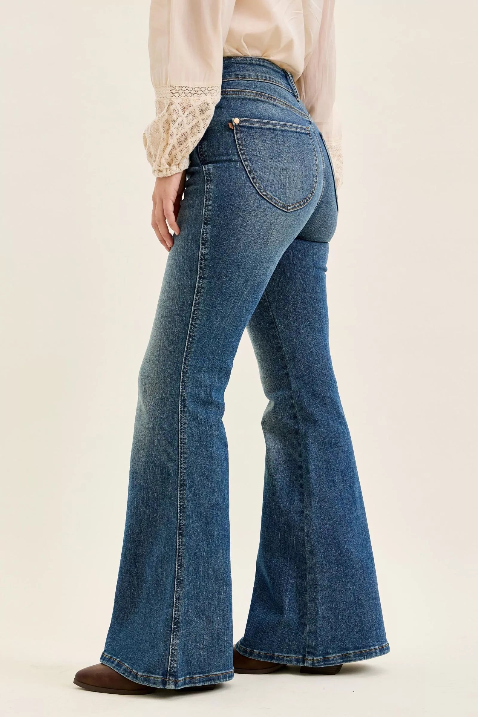 Judy Blue Dark Washed High Waist Double Button Tummy Control Flare Jeans