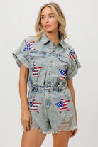 BiBi American Flag Washed Denim Romper