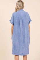 Mittoshop Blue Mineral Washed Cotton Gauze Mini Shirt Dress Trendsi