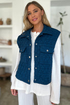 Double Take Pocketed Quilted Textured Snap Down Vest Coat Trendsi