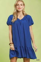 Umgee Ruffle Hem Shift Mini Dress BLUE