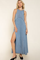 POL Stone Washed Side Slit Cut Out Maxi Dress MIDNIGHT BLUE POL