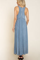 POL Stone Washed Side Slit Cut Out Maxi Dress