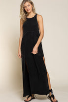 POL Stone Washed Side Slit Cut Out Maxi Dress POL