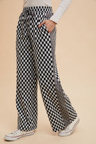 Annie Wear Drawstring Black Checkered Wide Leg Pants