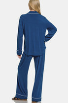 Zenana Peacock Blue Button Down Long Sleeve Top and Pants Lounge Set Loungewear Set