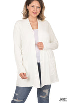 Zenana Plus Size Slouchy Pocket Open Cardigan ZENANA