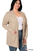 Zenana Plus Size Slouchy Pocket Open Cardigan ZENANA