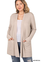 Zenana Plus Size Slouchy Pocket Open Cardigan ZENANA