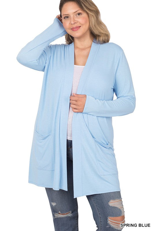 Zenana Plus Size Slouchy Pocket Open Cardigan ZENANA