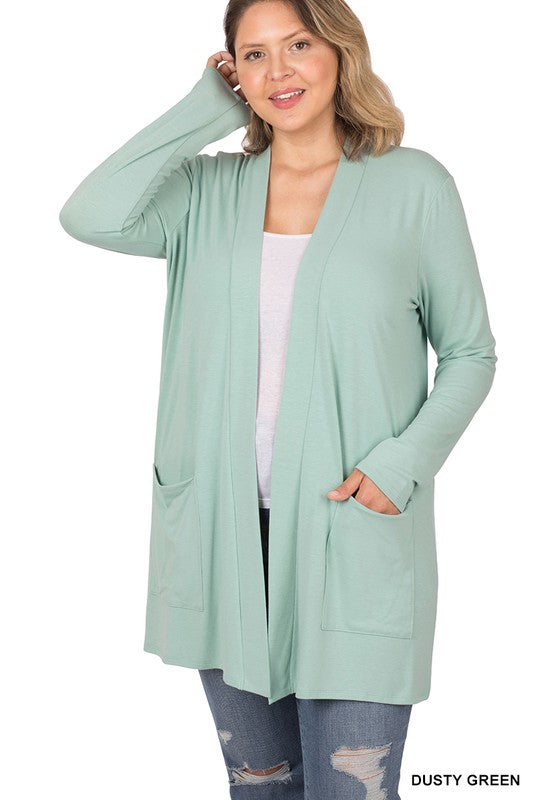 Zenana Plus Size Slouchy Pocket Open Cardigan ZENANA