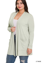 Zenana Plus Size Slouchy Pocket Open Cardigan ZENANA