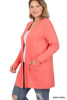 Zenana Plus Size Slouchy Pocket Open Cardigan ZENANA