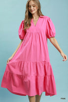 Umgee Pink Solid Tiered Midi Dress PINK