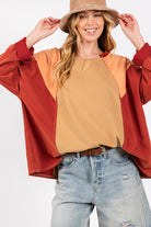 SAGE + FIG Toast Mineral Wash Color Block Top Trendsi