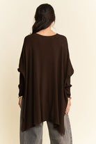 Davi & Dani Chocolate High-Low Side Slit Batwing Sleeve Top