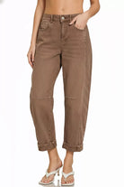 Zenana Brown High Rise Barrel-Leg Cropped Jeans