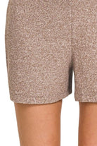 Zenana Brown Soft Melange Hacci Elastic Waisted Shorts