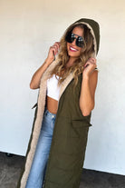 PREORDER: Blakeley Reversible Sherpa Puffer Vest Olive Womens