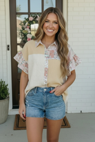 Haptics Pretty Patchwork Floral Button Down Top