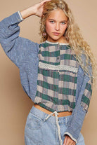 POL Round Neck Long Sleeve Plaid Shirt Teal Multi Trendsi