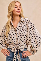 BiBi Cream & Black Polka Dot Print Tie Hem Detail Crop Shirt