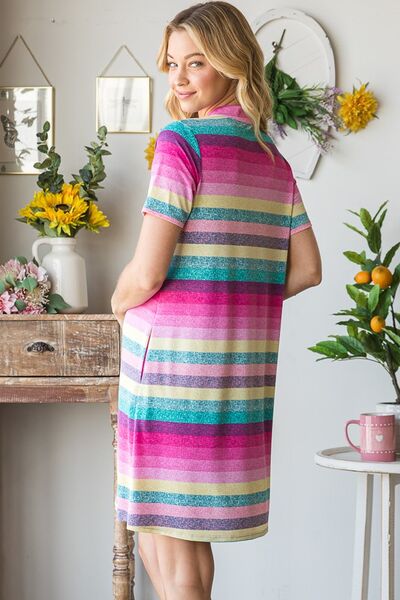 Heimish Pink Multi Color Striped Short Sleeve Mini Dress