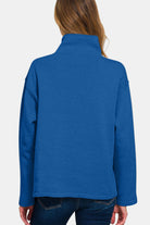 Zenana Royal Blue Turtleneck Half Snap Fleece Sweatshirt Shirts & Tops