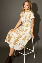 Umgee Abstract Print Elastic Waist Midi Dress