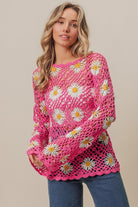 BiBi Fuchsia Floral Crochet Net Lace Cover Up Trendsi