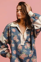BiBi Washed Floral Denim Romper With Contrast Collar