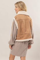 HYFVE Brown Fur-Contrast Zip Up Suede Vest Trendsi